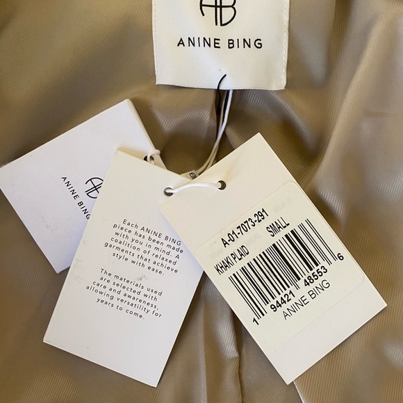 Anine Bing Quinn Wool Oversized Blazer Jacket in Khaki Plaid Size Small - Picture 6 of 6